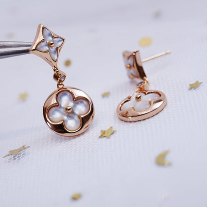 [Basjewels]STAR AND SUN PINK GOLD MOP DROP EARRINGS