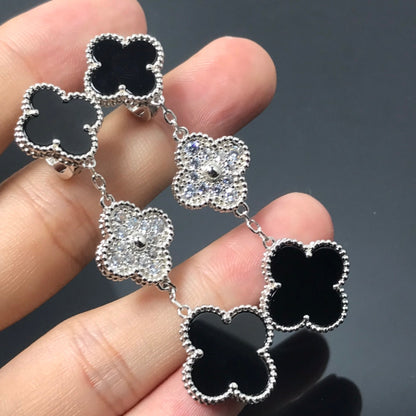 [basloveJW]CLOVER 3 MOTIF DIAMOND ONYX SILVER EARRINGS