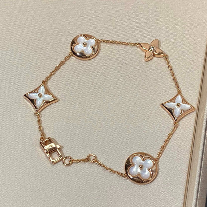 [Basjewels]STAR AND SUN 5 MOTIF MOP PINK GOLD BRACELET