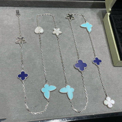 [basloveJW]LUCKY CLOVER SILVER 11 MOTIF NECKLACE