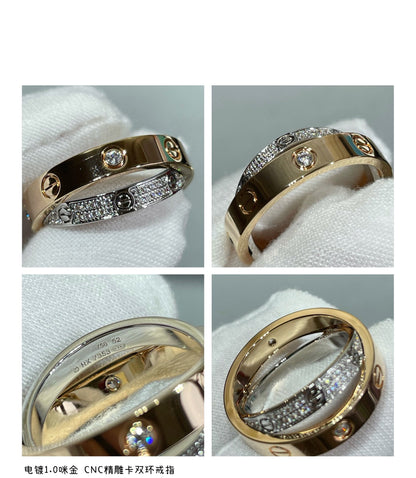 [basloveJW]LOVE PINK GOLD SILVER DIAMOND DOUBLE RING