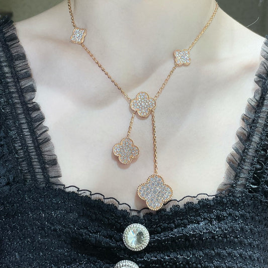 [basloveJW]CLOVER 6 MOTIF DIAMOND PAVED NECKLACE