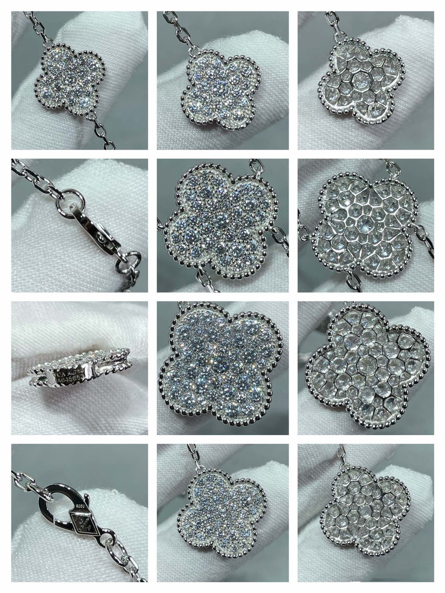 [basloveJW]CLOVER 6 MOTIF DIAMOND PAVED NECKLACE