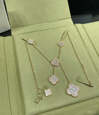 [basloveJW]CLOVER 6 MOTIF DIAMOND PAVED NECKLACE