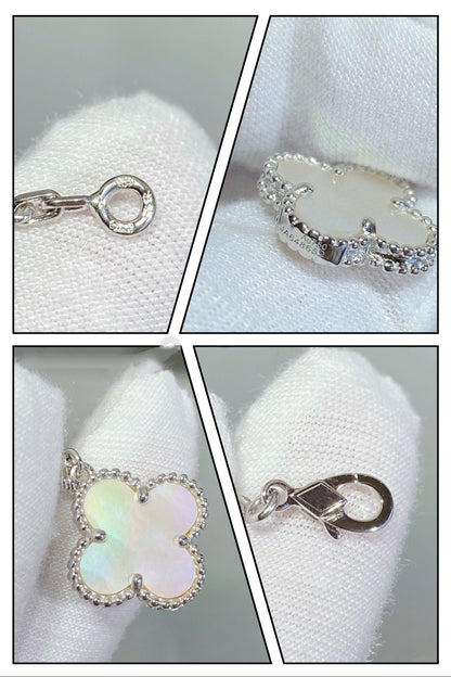 [basloveJW]CLOVER 5 MOTIF WHITE MOP SILVER BRACELET