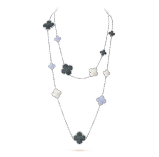 [basloveJW]CLOVER 16 MOTIF CHALCEDONY MOP SILVER NECKLACE