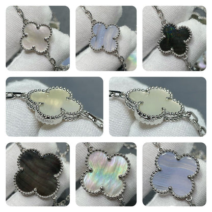 [basloveJW]CLOVER 16 MOTIF CHALCEDONY MOP SILVER NECKLACE