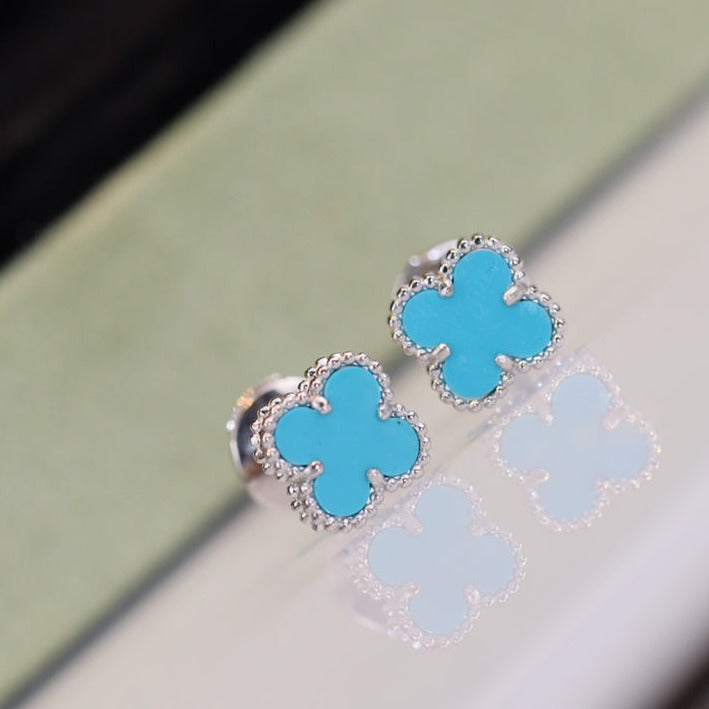 [basloveJW]CLOVER MINI TURQUOISE SILVER STUD EARRINGS