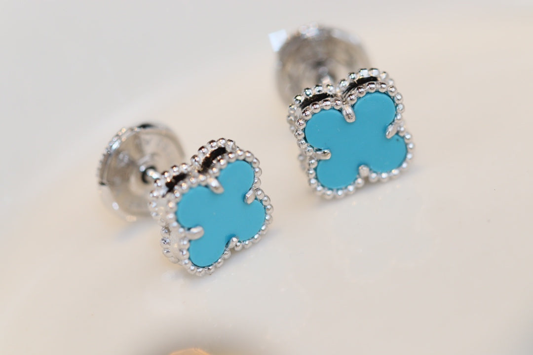 [basloveJW]CLOVER MINI TURQUOISE SILVER STUD EARRINGS