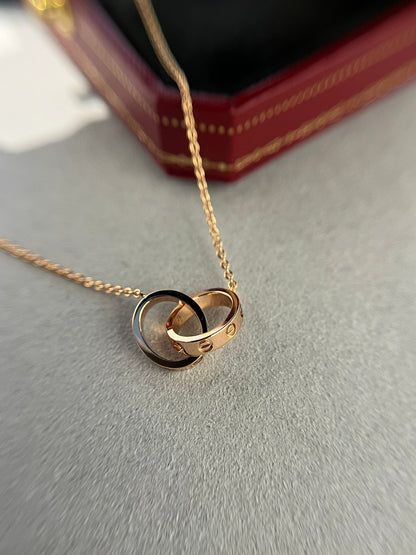 [basloveJW]LOVE NECKLACE DOUBLE RING PINK GOLD