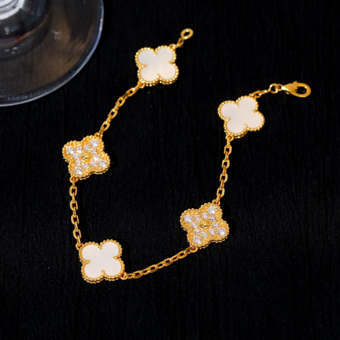 [basloveJW]CLOVER BRACELET 5 MOTIF WHITE MOP DIAMOND