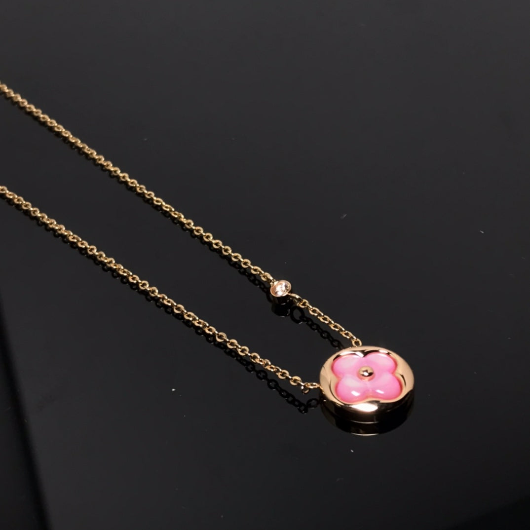 [Basjewels]COLOR BLOSSOM PINK MOP SUN GOLD NECKLACE