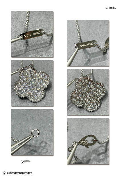 [basloveJW]CLOVER 25MM LARGE PENDANT DIAMOND PAVED SILVER NECKLACE