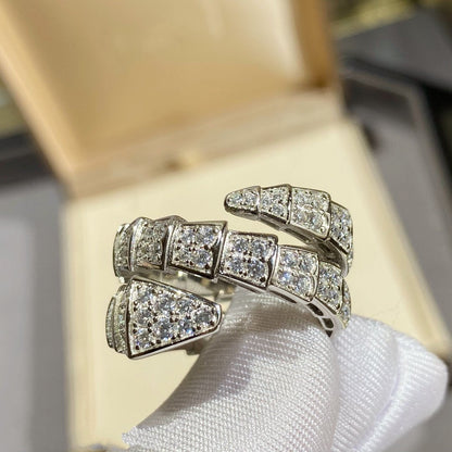 [Basjewels]SERPENTI DOUBLE RING SILVER DIAMOND PAVED