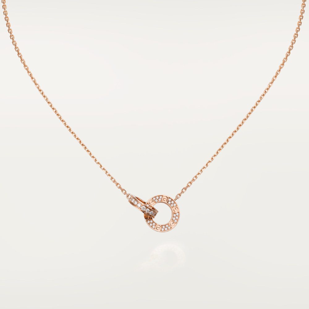 [basloveJW]LOVE 7.6MM NECKLACE ROSE GOLD AND SILVER  FULL DIAMOND