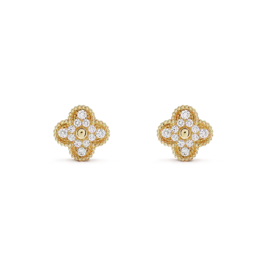 [basloveJW]CLOVER MEDIUM 1 MOTIFS FUll DIAMOND EARRINGS