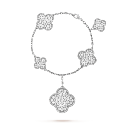 [basloveJW]CLOVER 6 MOTIFS SILVER DIAMOND BRACELET