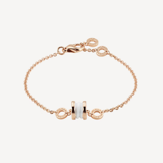 [Basjewels]ZERO 1 SOFT PINK GOLD AND WHITE CERAMIC BRACELET