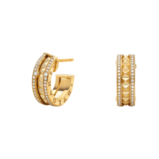 [Basjewels]ZERO 1 ROCK GOLD EARRINGS WITH STUDDED SPIRAL AND PAVED DIAMONDS