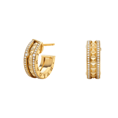 [Basjewels]ZERO 1 ROCK GOLD EARRINGS WITH STUDDED SPIRAL AND PAVED DIAMONDS