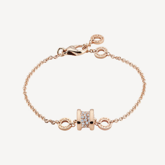 [Basjewels]ZERO 1 SOFT PINK GOLD WITH PAVED DIAMONDS ON THE SPIRAL BRACELET