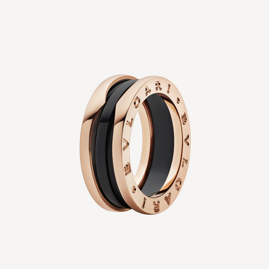 [Basjewels]ZERO 1 TWO-BAND LOOPS AND BLACK CERAMIC PINK GOLD RING