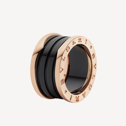 [Basjewels]ZERO 1 FOUR-BAND LOOPS AND BLACK CERAMIC SPIRAL PINK GOLD RING