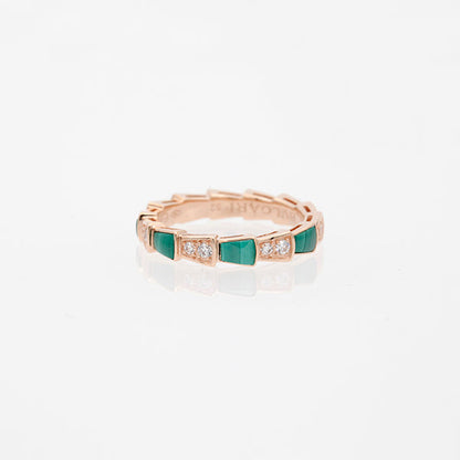 [Basjewels]SERPENTI RING PINK GOLD MALACHITE DIAMOND 3MM