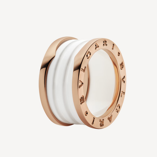 [Basjewels]ZERO 1 FOUR-BAND LOOPS AND WHITE CERAMIC SPIRAL PINK GOLD RING