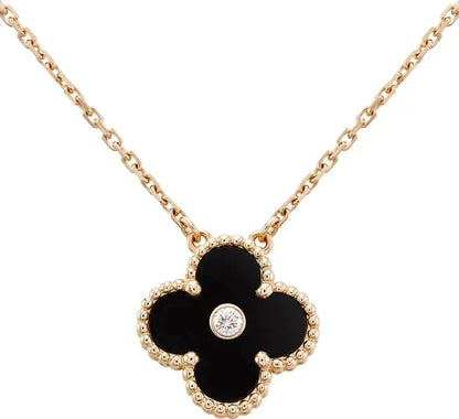 [basloveJW]CLOVER 15MM DIAMOND ONYX NECKLACE