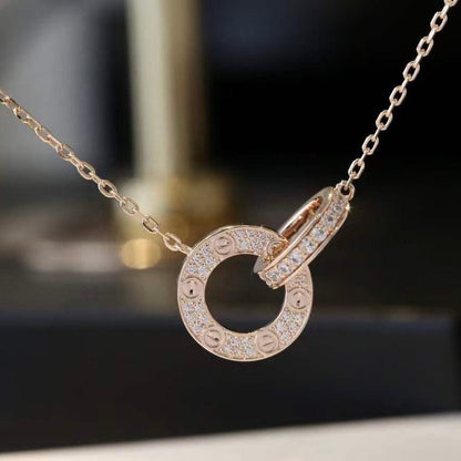 [basloveJW]LOVE 7.6MM NECKLACE ROSE GOLD AND SILVER  FULL DIAMOND