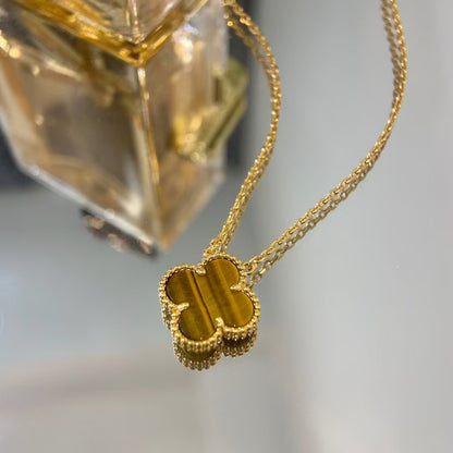 [Basjewels]CLOVER 15MM YELLOW TIGER'S EYE AGATE NECKLACE