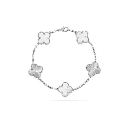 [Basjewels]CLOVER 5 MOTIF WHITE MOP LASER BRACELET