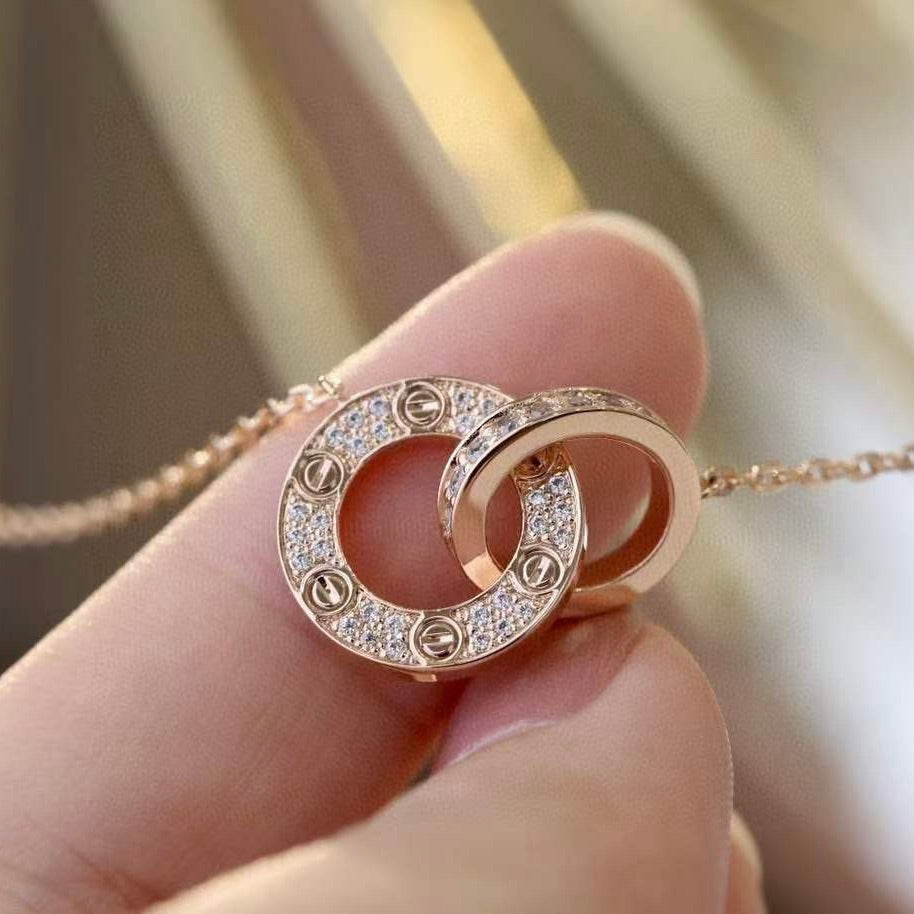 [basloveJW]LOVE 7.6MM NECKLACE ROSE GOLD AND SILVER  FULL DIAMOND