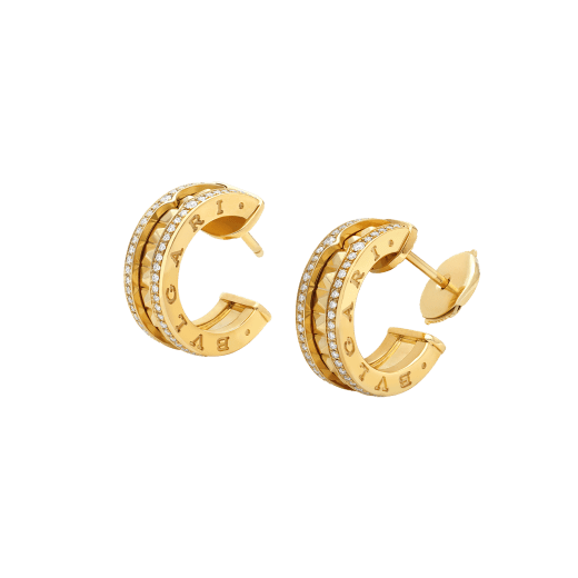 [Basjewels]ZERO 1 ROCK GOLD EARRINGS WITH STUDDED SPIRAL AND PAVED DIAMONDS