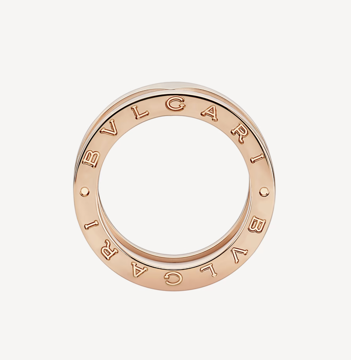 [Basjewels]ZERO 1 TWO-BAND LOOPS AND WHITE CERAMIC SPIRAL PINK GOLD RING