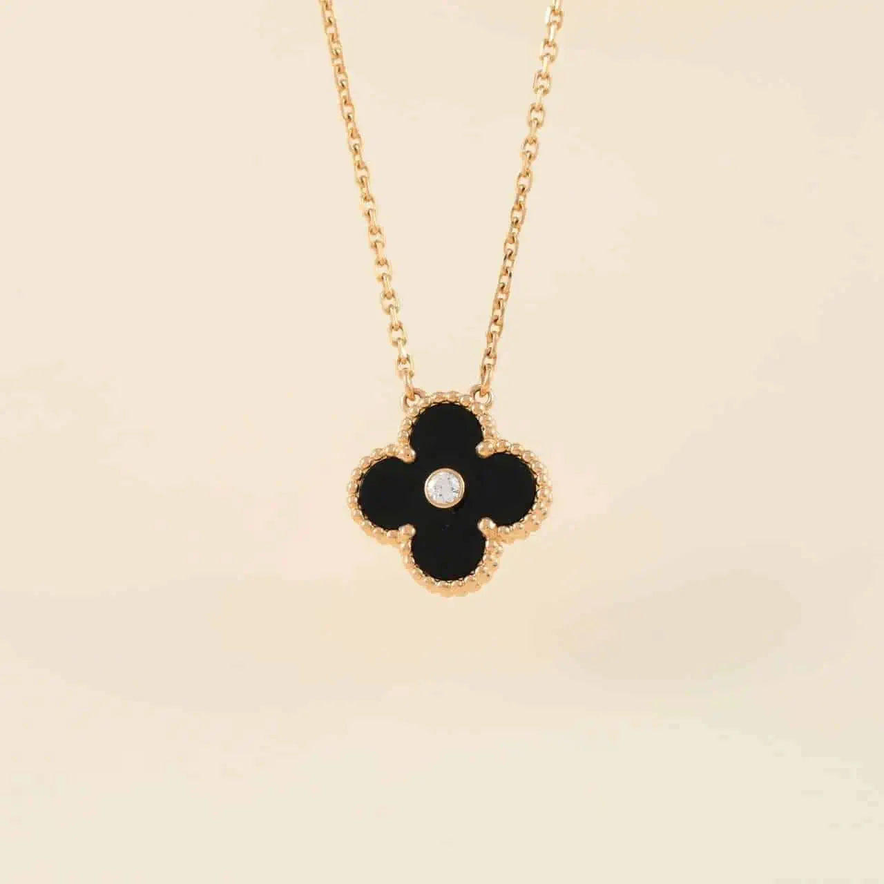 [basloveJW]CLOVER 15MM DIAMOND ONYX NECKLACE