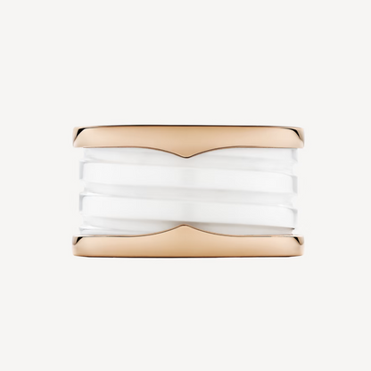 [Basjewels]ZERO 1 FOUR-BAND LOOPS AND WHITE CERAMIC SPIRAL PINK GOLD RING