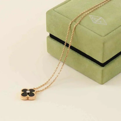 [basloveJW]CLOVER 15MM DIAMOND ONYX NECKLACE