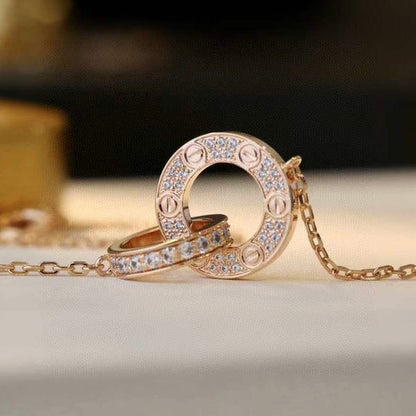 [basloveJW]LOVE 7.6MM NECKLACE ROSE GOLD AND SILVER  FULL DIAMOND