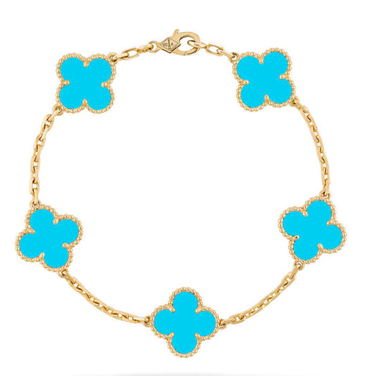 [basloveJW]CLOVER 5 MOTIFS TURQUOISE BRACELET