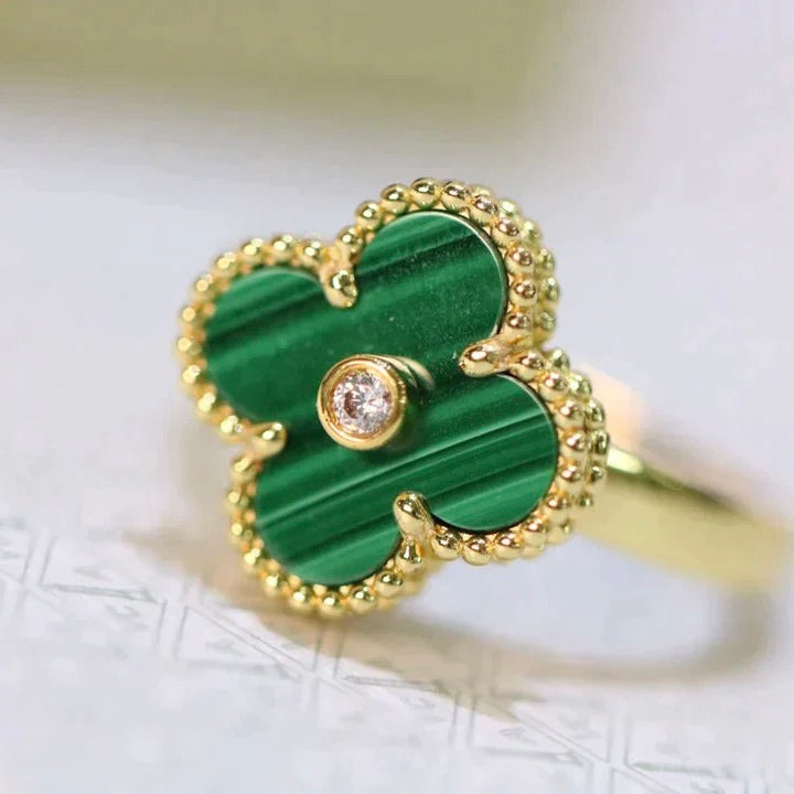 [basloveJW]CLOVER MALACHITE RING GOLD DIAMOND