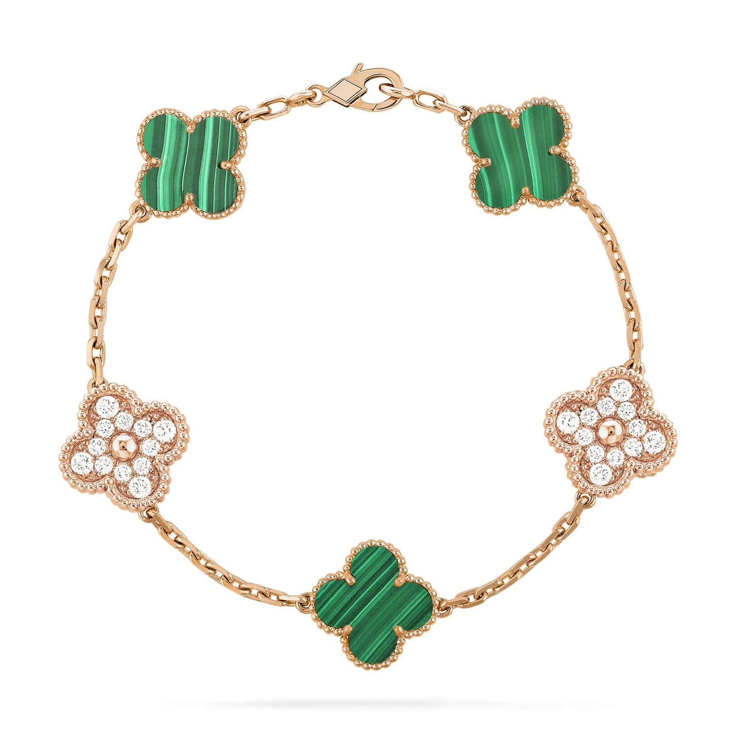 [basloveJW]CLOVER  5 MOTIF MALACHITE DIAMOND BRACELET