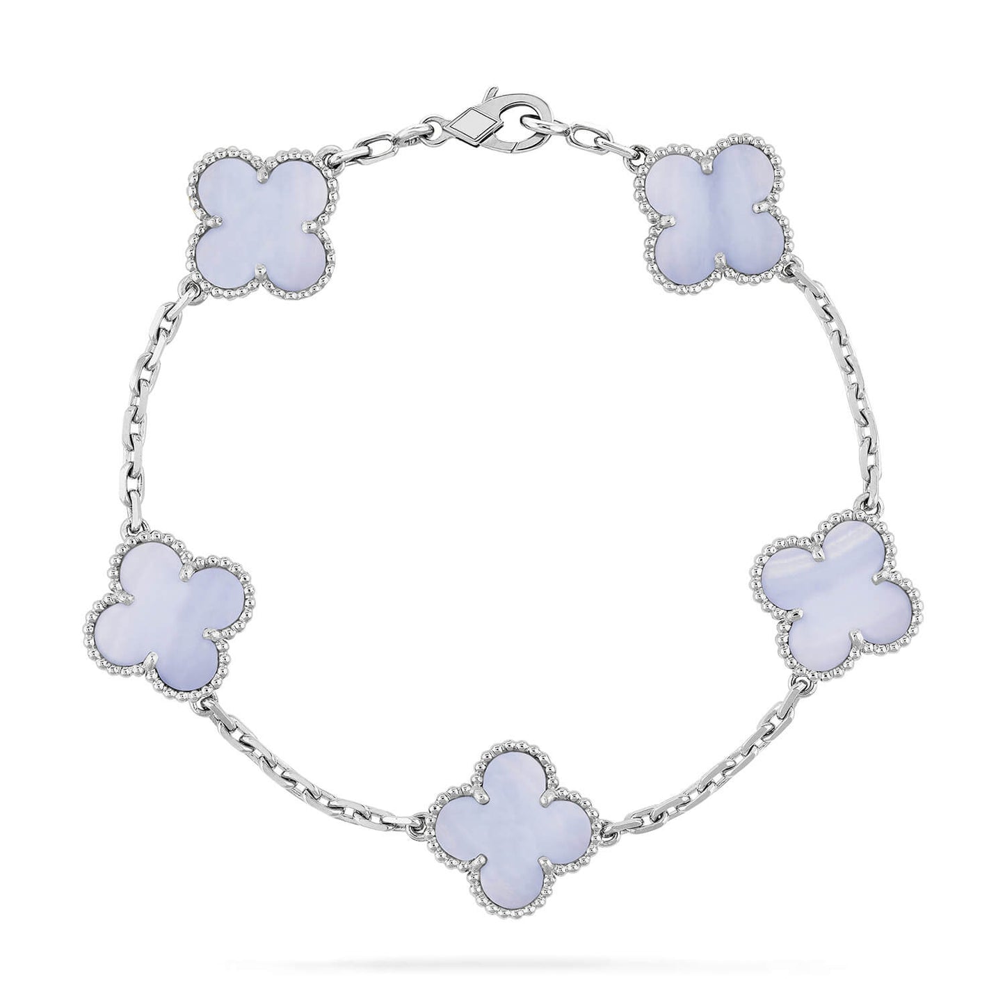 [basloveJW]CLOVER  5 MOTIF PURPLE CHALCEDONY BRACELET SILVER