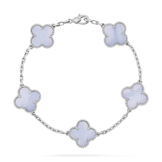 [basloveJW]CLOVER  5 MOTIF PURPLE CHALCEDONY BRACELET SILVER