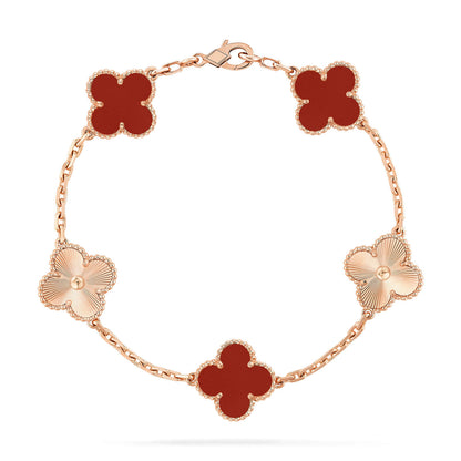 [basloveJW]CLOVER  5 MOTIFS CARNELIAN GOLD BRACELET