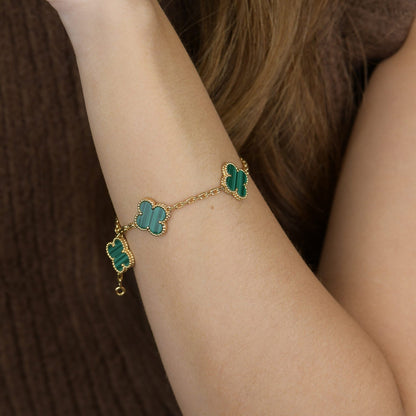 [basloveJW]CLOVER 5 MOTIFS MALACHITE BRACELET