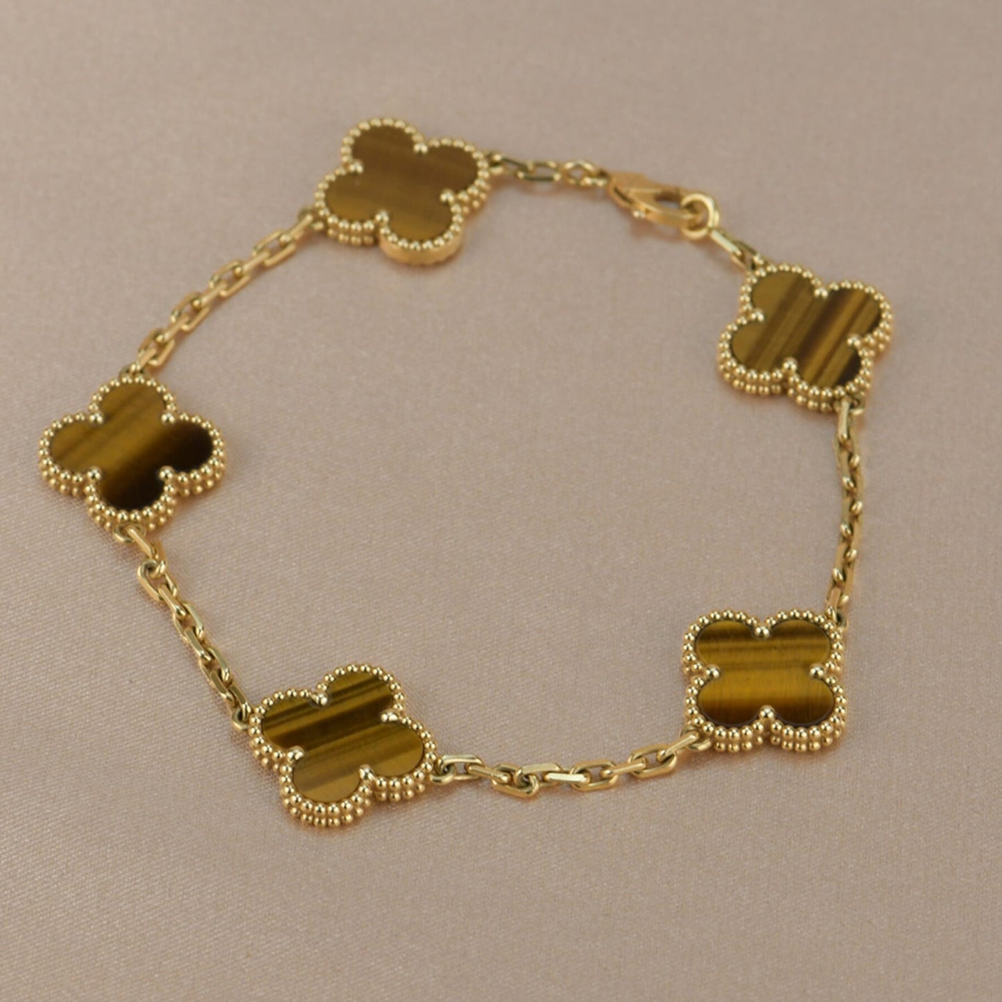 [basloveJW]CLOVER  5 MOTIFS TIGER EYE BRACELET