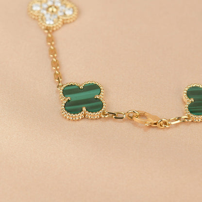 [basloveJW]CLOVER  5 MOTIF MALACHITE DIAMOND BRACELET