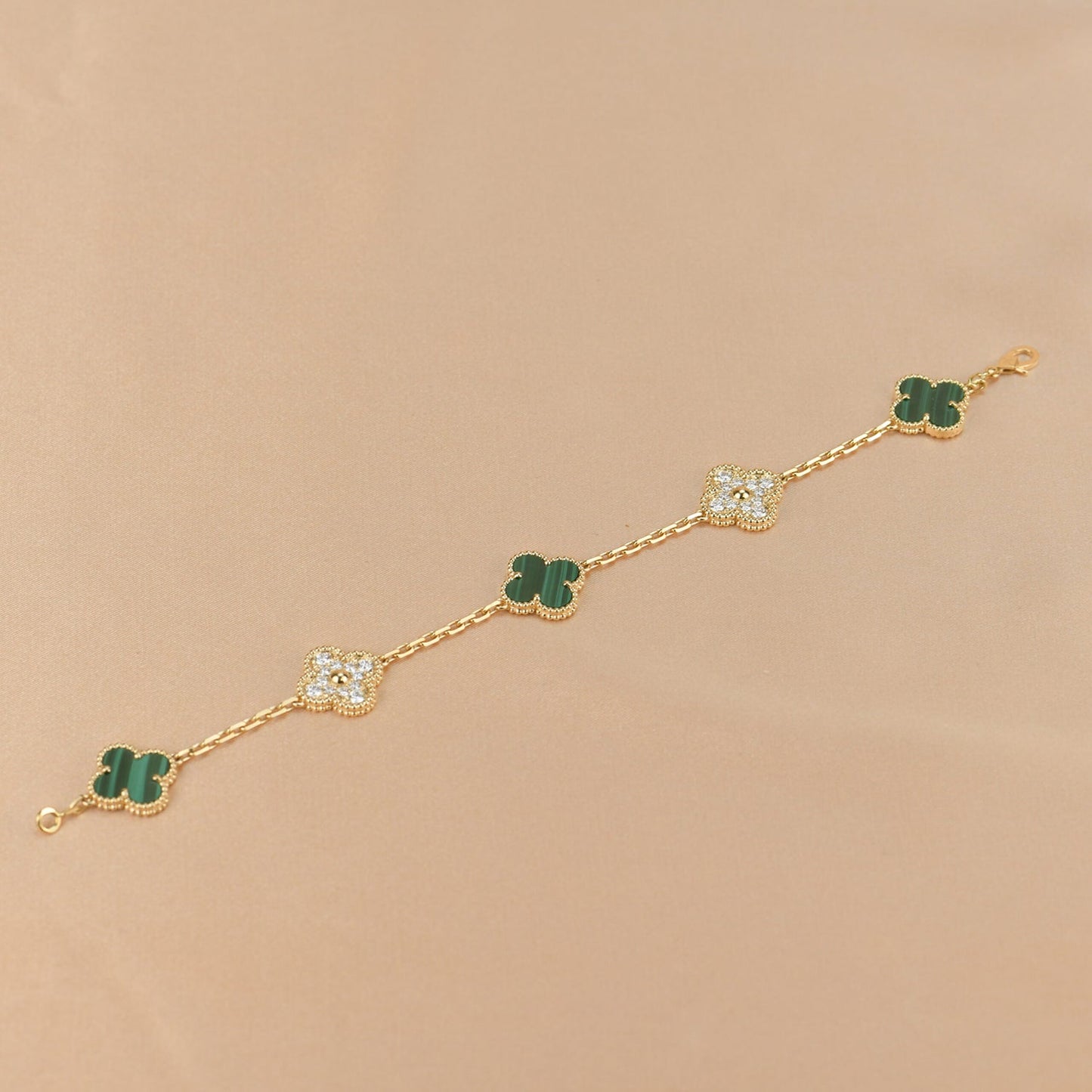 [basloveJW]CLOVER  5 MOTIF MALACHITE DIAMOND BRACELET